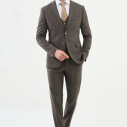 Ames Navy Khaki 3 Piece Shepherd’s Check Wool Suit