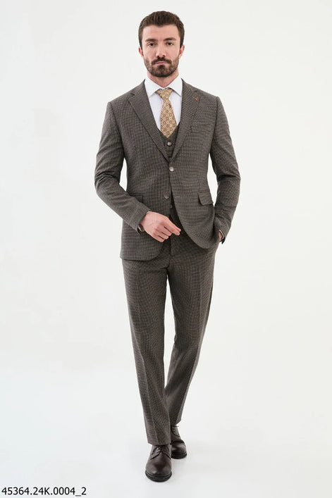 Ames Navy Khaki 3 Piece Shepherd’s Check Wool Suit
