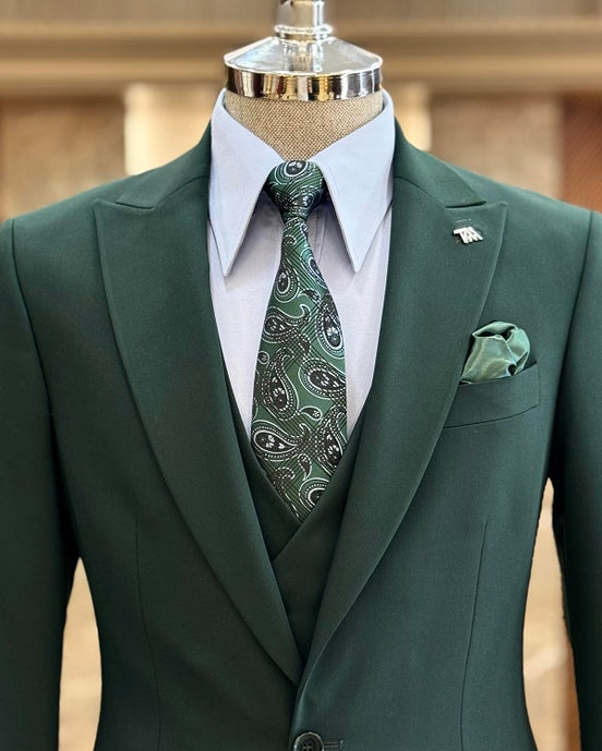 GentWith Ashburn Green Slim Fit 3 Piece Peak Lapel Suit