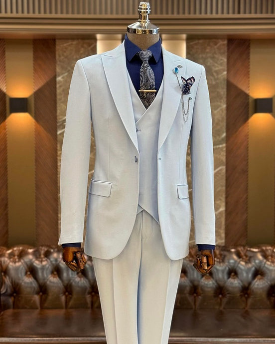 GentWith Ashburn Light Blue Slim Fit 3 Piece Peak Lapel Suit