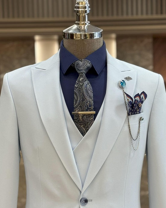 GentWith Ashburn Light Blue Slim Fit 3 Piece Peak Lapel Suit