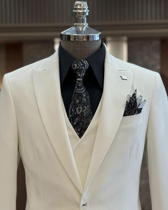GentWith Ashburn White Slim Fit 3 Piece Peak Lapel Suit