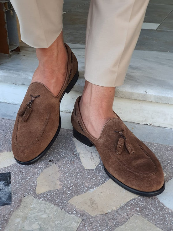 Brown Suede Tassel Loafers