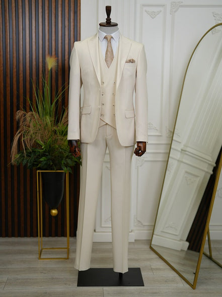 GentWith Bradenton Beige Slim Fit 3 Piece Suit