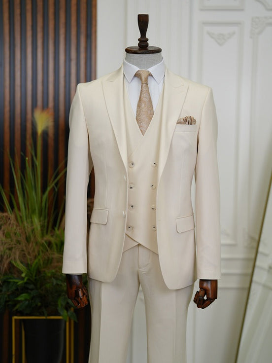 Men's Beige Slim Fit 3 Piece Suit