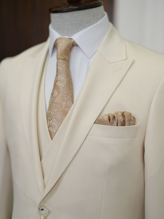 Men's Beige Slim Fit 3 Piece Suit