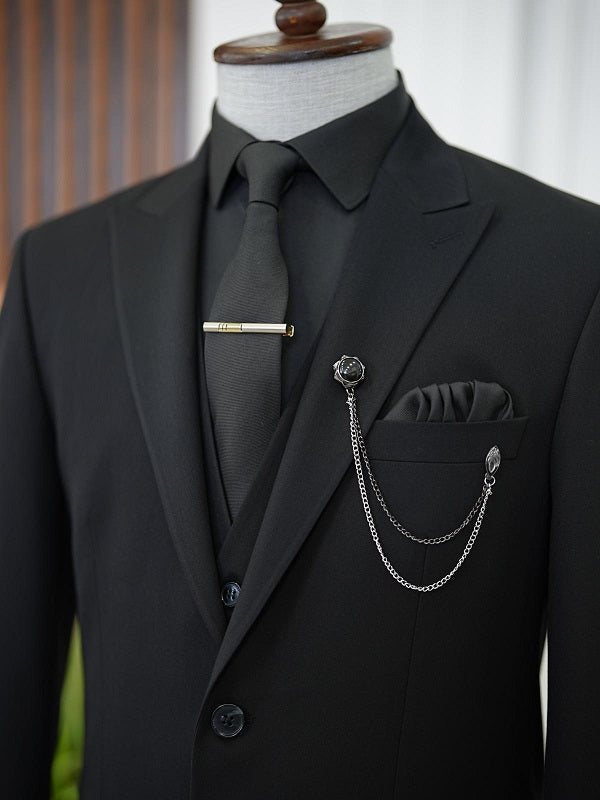 GentWith Bradenton Black Slim Fit 3 Piece Suit