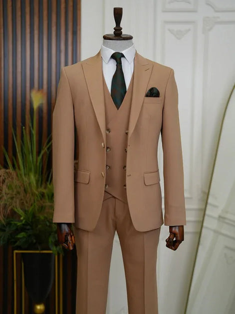 Bradenton Slim Fit 3 Piece Brown Suit