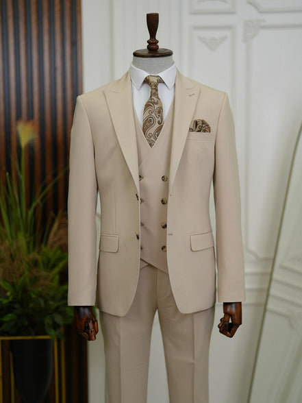 GentWith Bradenton Cream Slim Fit 3 Piece Suit
