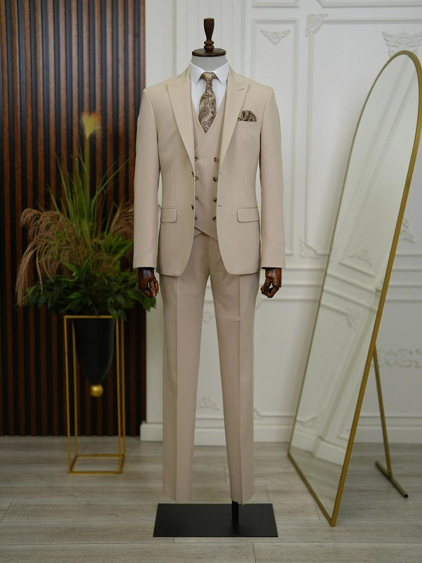 GentWith Bradenton Cream Slim Fit 3 Piece Suit
