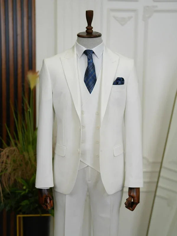 Bradenton Slim Fit 3 Piece Off White Suit