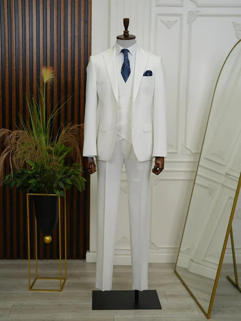 Bradenton Slim Fit 3 Piece Off White Suit