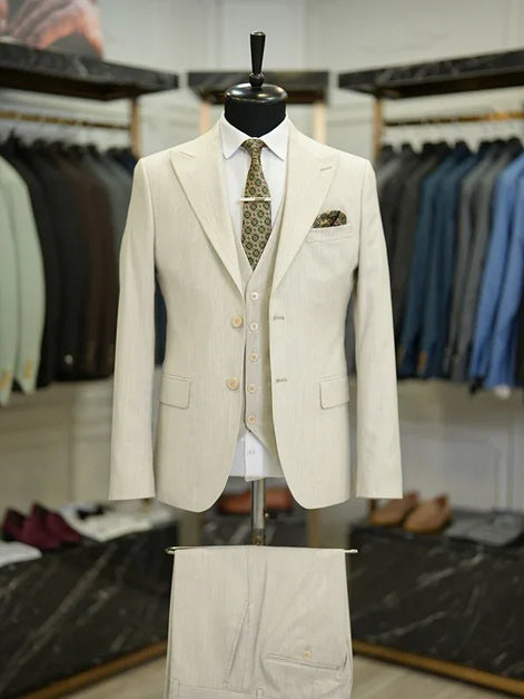 Daytona Slim Fit Pinstripe Beige Suit