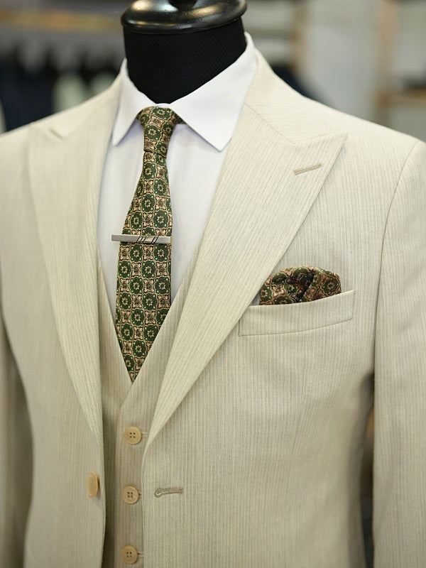 Daytona Slim Fit Pinstripe Beige Suit