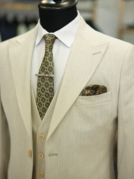 Daytona Slim Fit Pinstripe Beige Suit