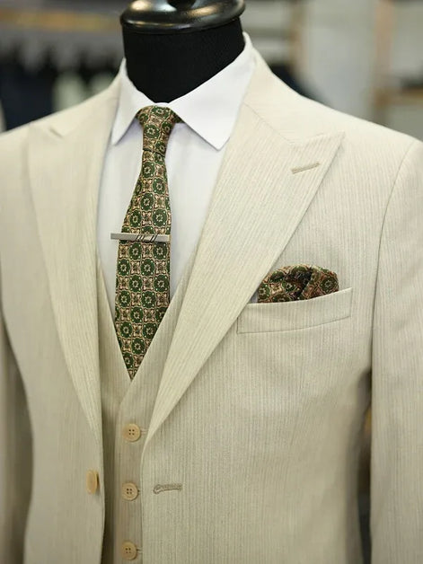 Daytona Slim Fit Pinstripe Beige Suit