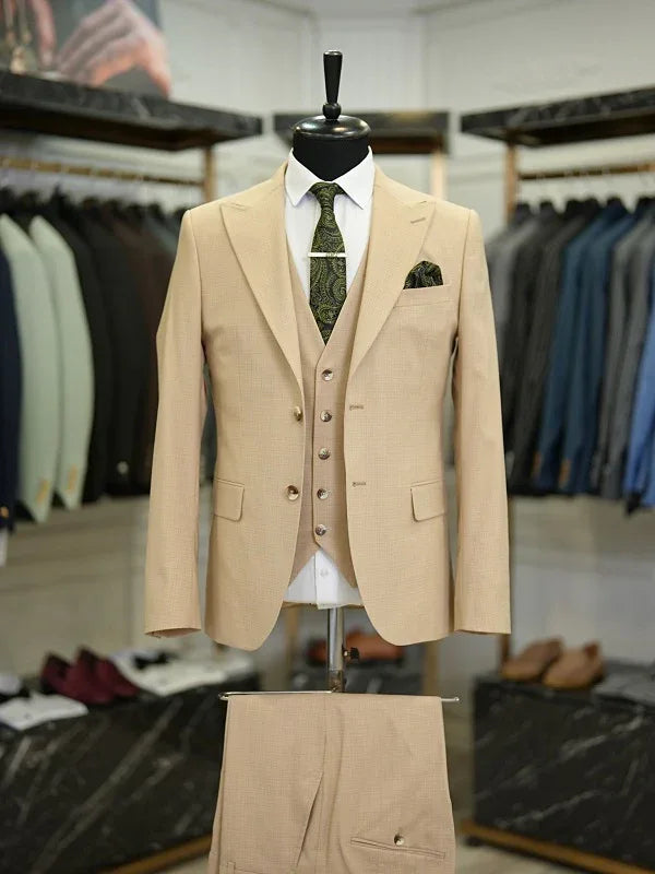 Daytona Slim Fit Check Camel Suit