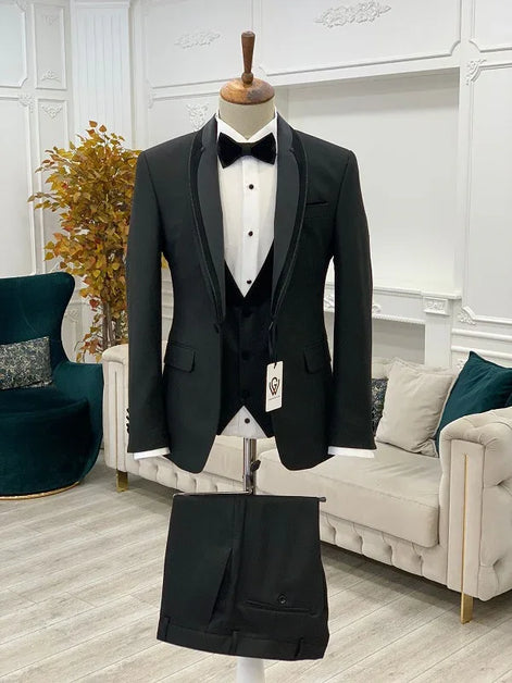 Deerfield Slim Fit Velvet Shawl Button Lapel Black Tuxedo