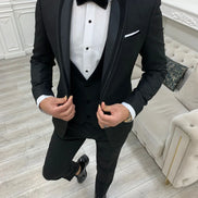 Deerfield Slim Fit Velvet Shawl Button Lapel Black Tuxedo