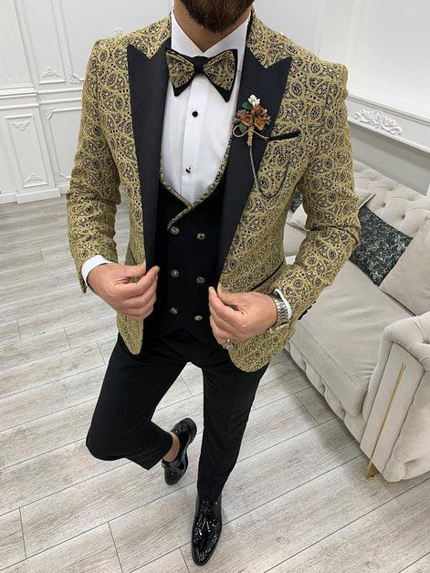 Deerfield Slim Fit Floral Patterned Golden Tuxedo
