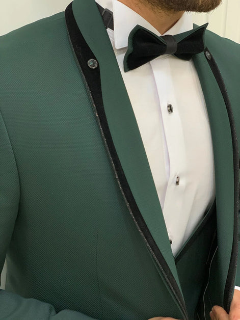 Deerfield Slim Fit Velvet Shawl Button Lapel Green Tuxedo