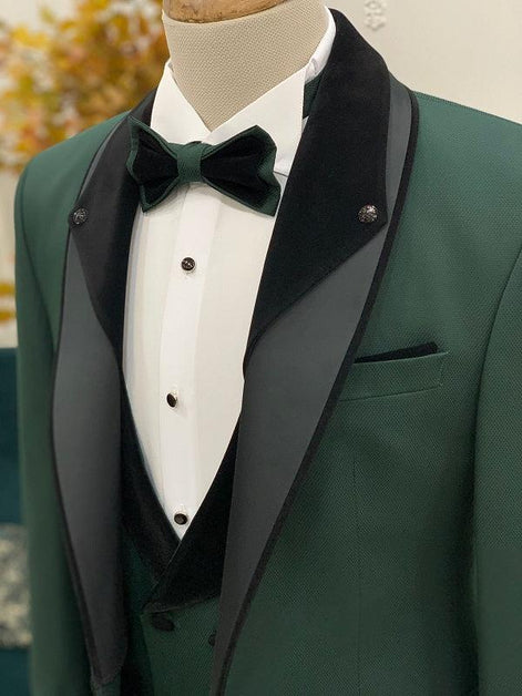 Deerfield Green Slim Fit Velvet Shawl Lapel Tuxedo
