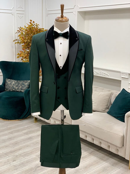 Deerfield Green Slim Fit Velvet Shawl Lapel Tuxedo