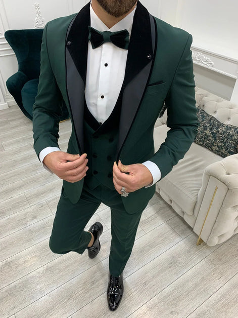 Deerfield Green Slim Fit Velvet Shawl Lapel Tuxedo