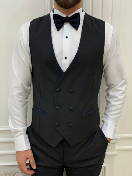 Deerfield Slim Fit Floral Patterned Navy Blue Tuxedo