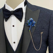 Deerfield Slim Fit Floral Patterned Navy Blue Tuxedo