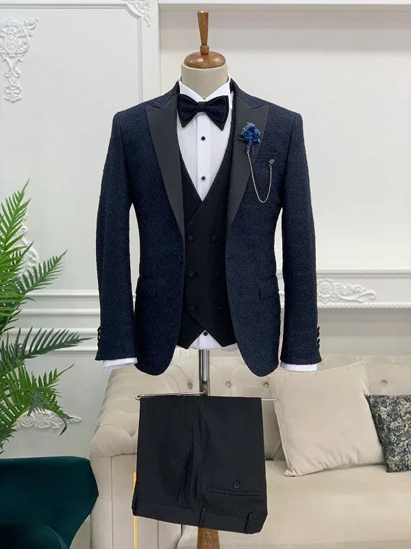Deerfield Slim Fit Floral Patterned Navy Blue Tuxedo