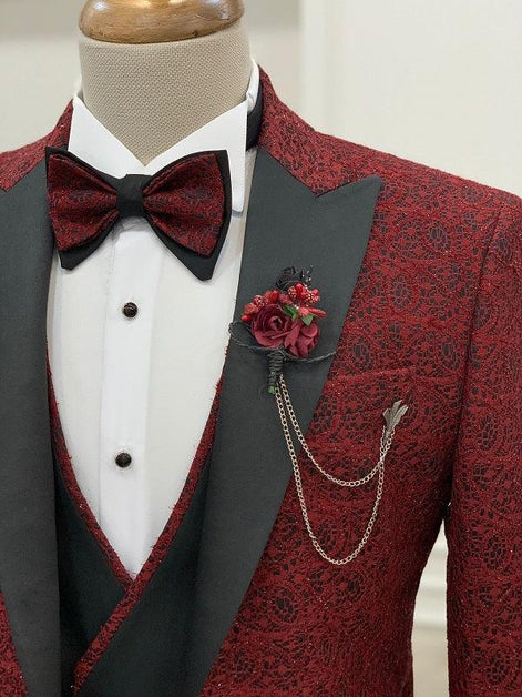 Deerfield Slim Fit Floral Patterned Red Tuxedo