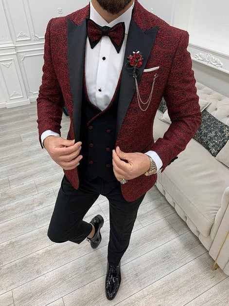 Deerfield Slim Fit Floral Patterned Red Tuxedo