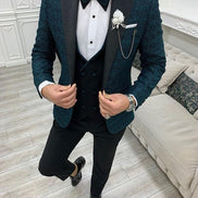 Deerfield Slim Fit Floral Patterned Teal Green Tuxedo