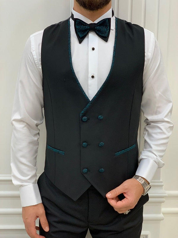 Deerfield Slim Fit Floral Patterned Teal Green Tuxedo