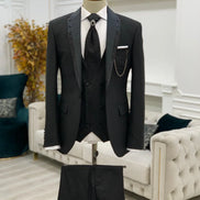 Destin Slim Fit Glitter Peak Lapel Black Wedding Suit