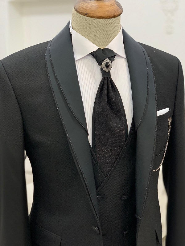 Destin Slim Fit Shawl Lapel Black Wedding Suit