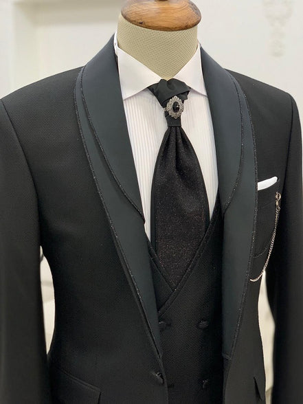 Destin Slim Fit Shawl Lapel Black Wedding Suit