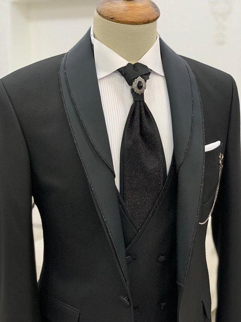 Destin Slim Fit Shawl Lapel Black Wedding Suit
