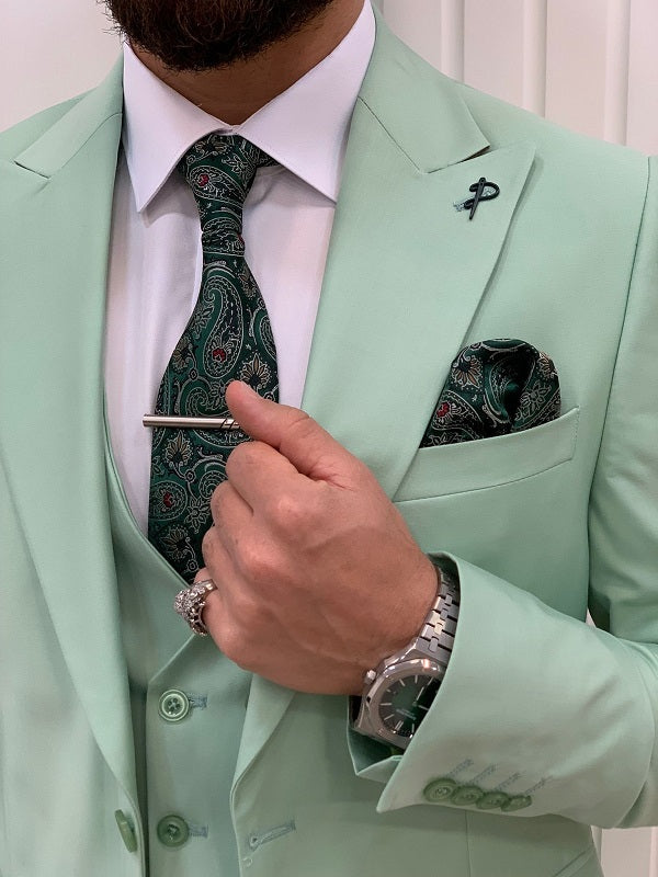 Destin Slim Fit Peak Lapel Sage Green Suit