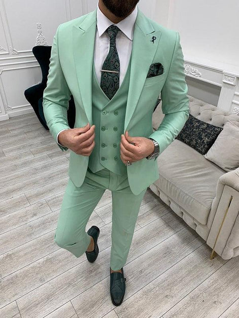 Destin Slim Fit Peak Lapel Sage Green Suit