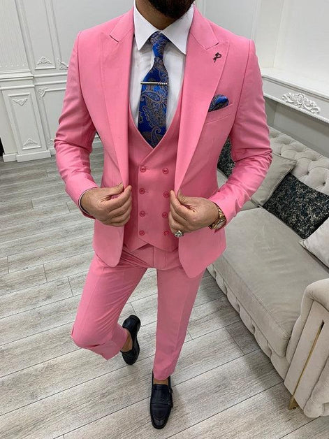 Destin Slim Fit Peak Lapel Pink Suit