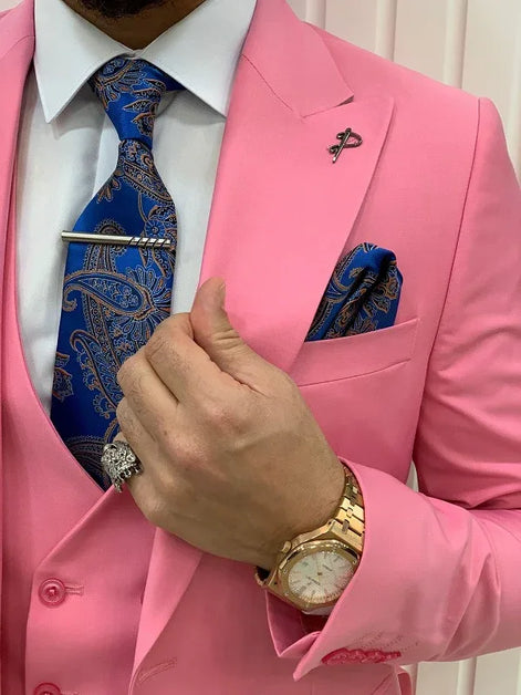 Destin Slim Fit Peak Lapel Pink Suit