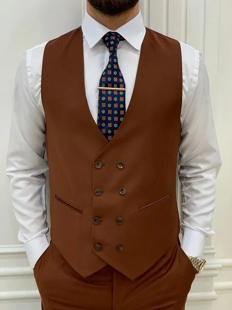 GentWith Destin Rust Brown Slim Fit Peak Lapel Suit