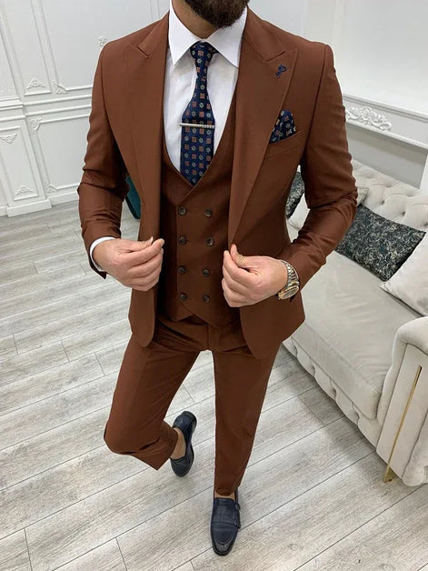 GentWith Destin Rust Brown Slim Fit Peak Lapel Suit