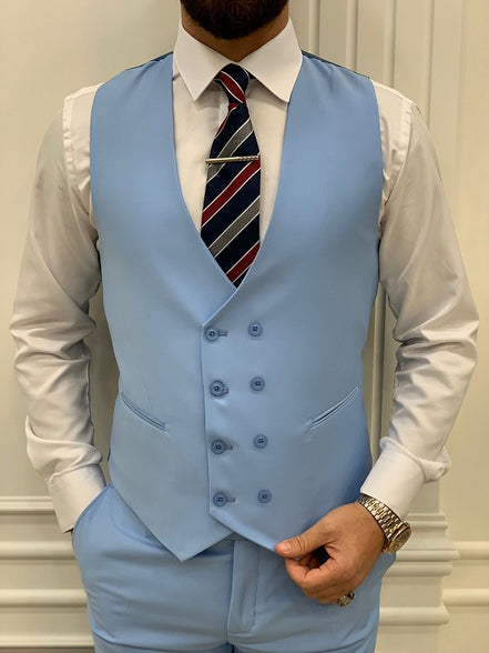 Destin Slim Fit Peak Lapel Light Blue Suit