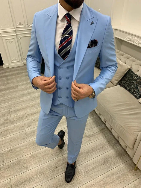 Destin Slim Fit Peak Lapel Light Blue Suit