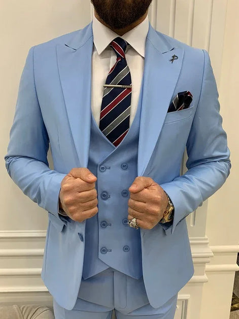 Destin Slim Fit Peak Lapel Light Blue Suit