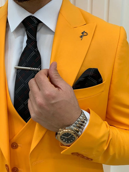 Destin Slim Fit Peak Lapel Yellow Suit