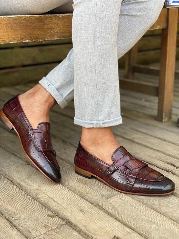 Edmond Burgundy Double Monk Strap Shoes